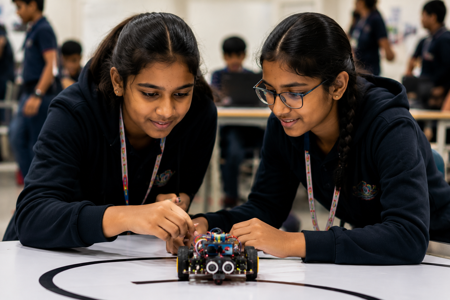 Students building robots at Mechastra